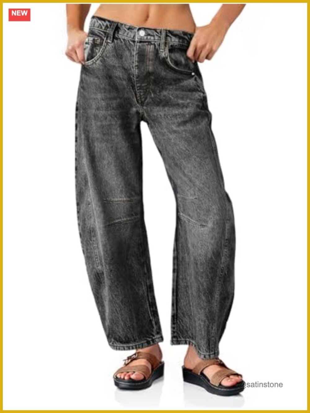Womens Baggy Boyfriend Jeans Wide Leg Mid Rise Barrel Ankle Denim Pants